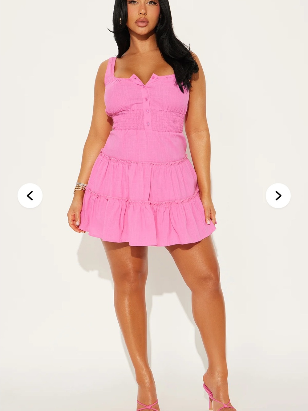 Fashion Novs Pink LinenTiered Button Front Mini Dress Size 1X New! - Picture 2 of 8